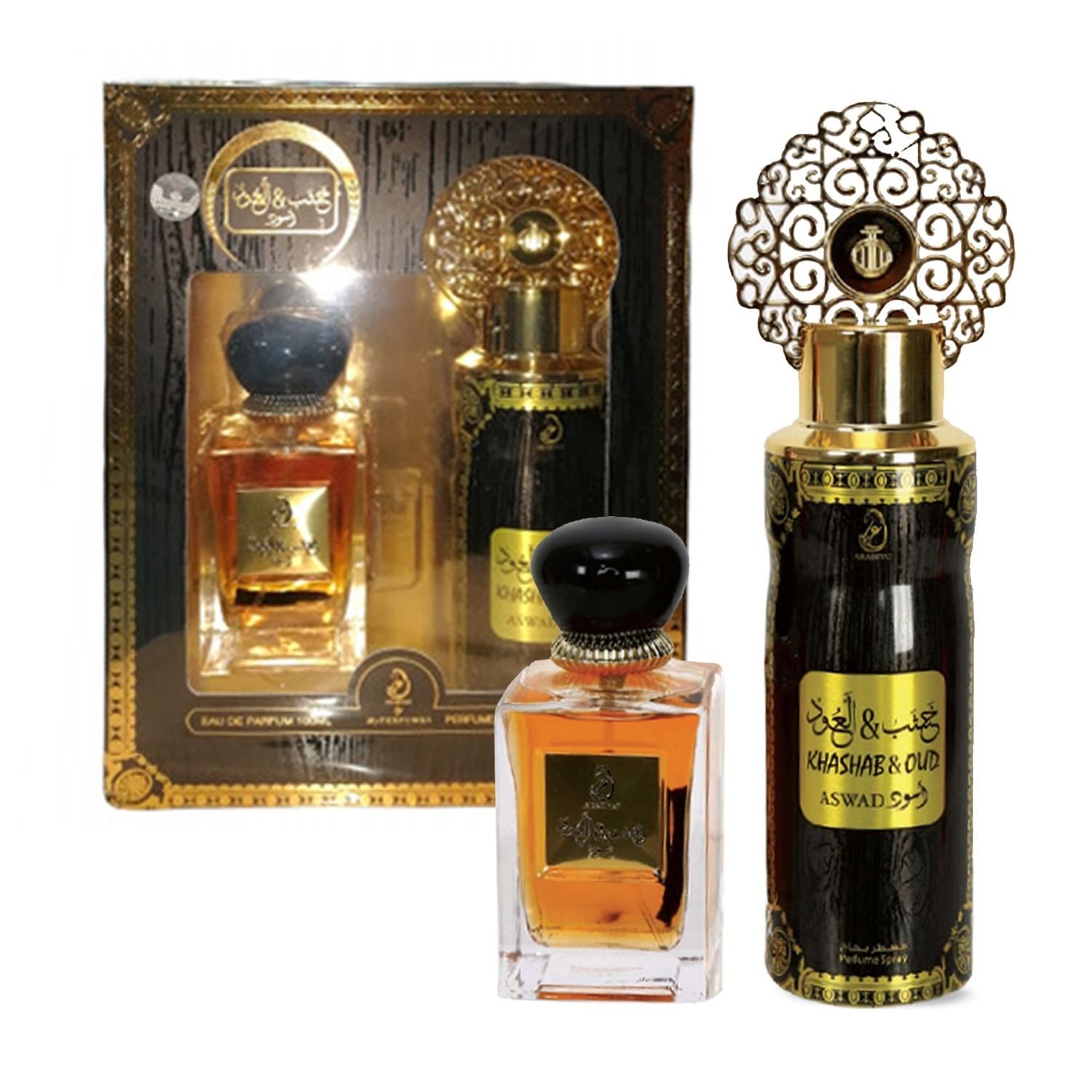 Khashab and Oud Aswad 100ml Perfume Gift Set and Deo