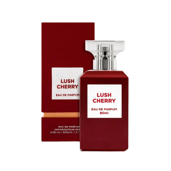 Contained in a luscious, deep cherry-red bottle. Capturing the scent's dichotomy of sweet and dark, the flacon is adored by a pale pink label, the colour of cherry blossoms.