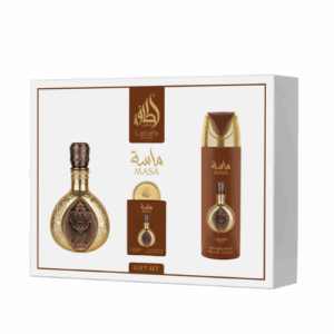 Side view of: 'Masa 3pc Gift Set Lattafa Pride | Perfume For Unisex | 100ml Eau de Parfum, 200ml Deodorant & 20ml Travel Perfume |'