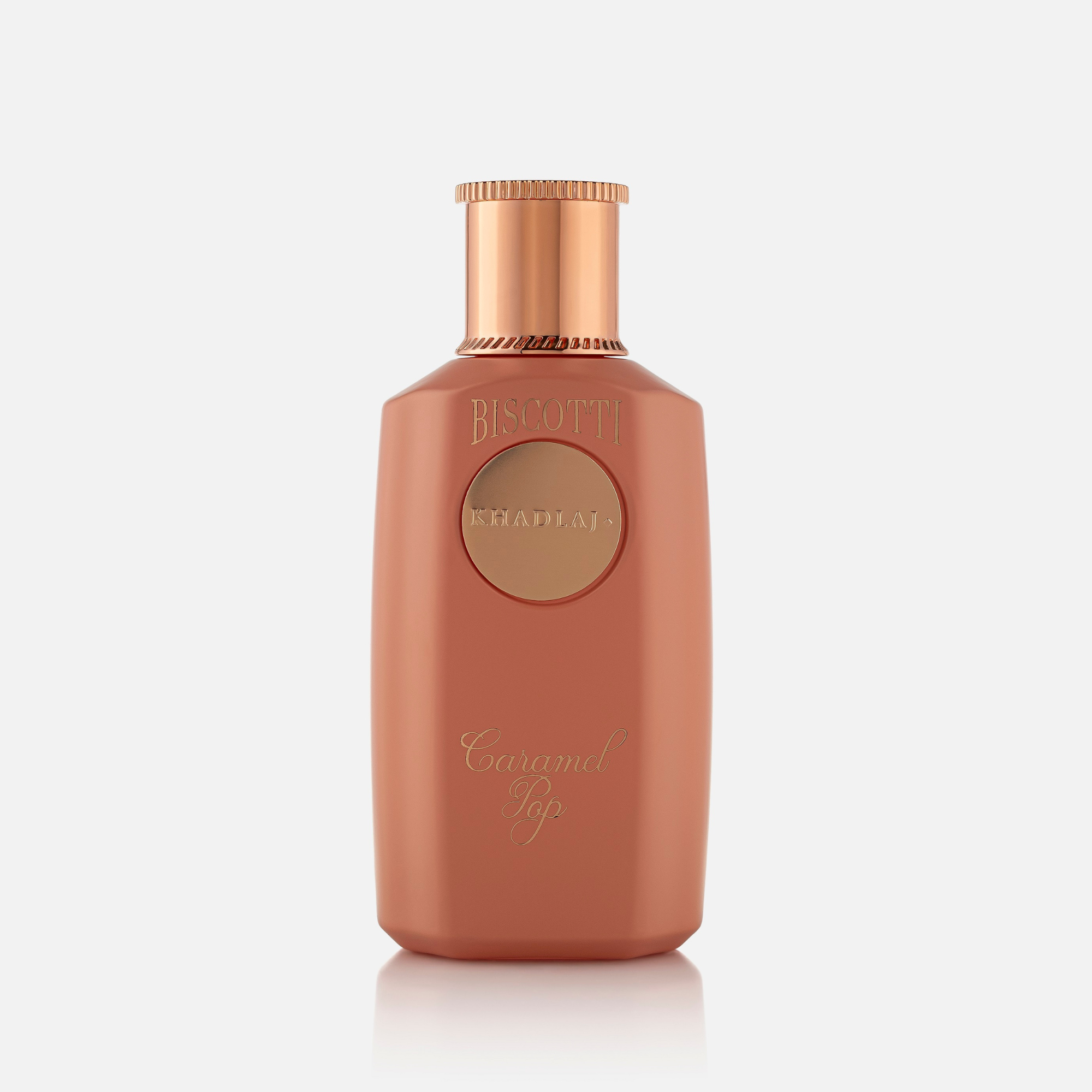 Front view of 'Biscotti Caramel Pop': A orange and bronze perfume by Khadlaj