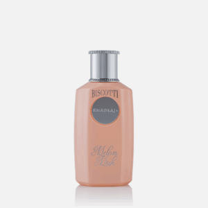 Front View of 'Biscotti Melon Misk': A salmon pink and silver EDP