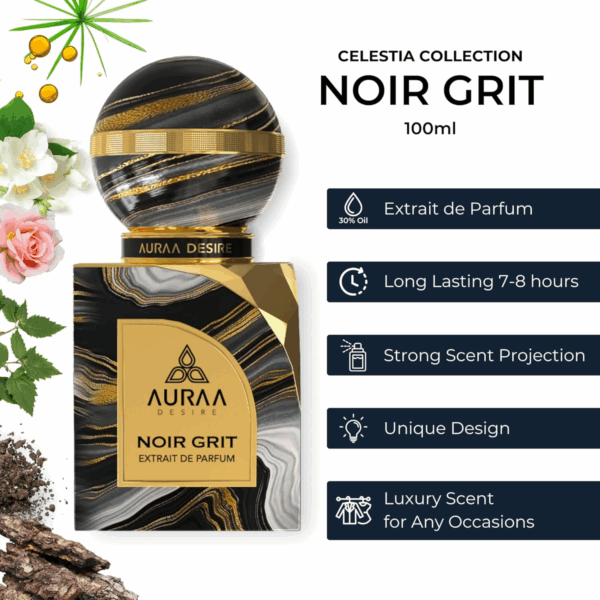 Auraa Desire Noir Grit Extrait De Parfum by Savia Exclusive – Luxurious Unisex Oriental Fragrance with Oud, Patchouli, and Musk – Oud Silk Musk