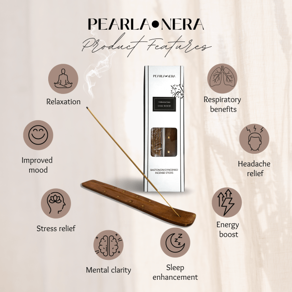 dark wood incense sticks with wooden holder by pearla nera with 40 incense sticks for aromatherapy, meditation, healing, spirituality and relaxation