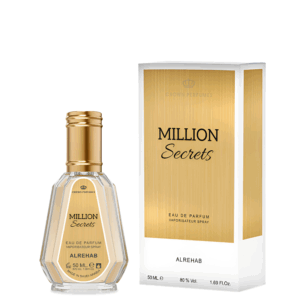million secrets bottle besides the box for the perfume
