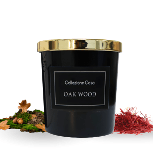 oak wood scented candle by pearla nera | long lasting fragrance with amber, woody, and floral notes | clean burning vegan soy wax | 60 hour burn time | relaxing tranquil aromatherapy