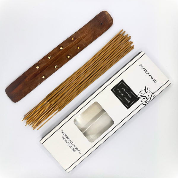 pure agarwood incense sticks with wooden holder by pearla nera with 40 incense sticks for aromatherapy, meditation, healing, spirituality and relaxation (copy)