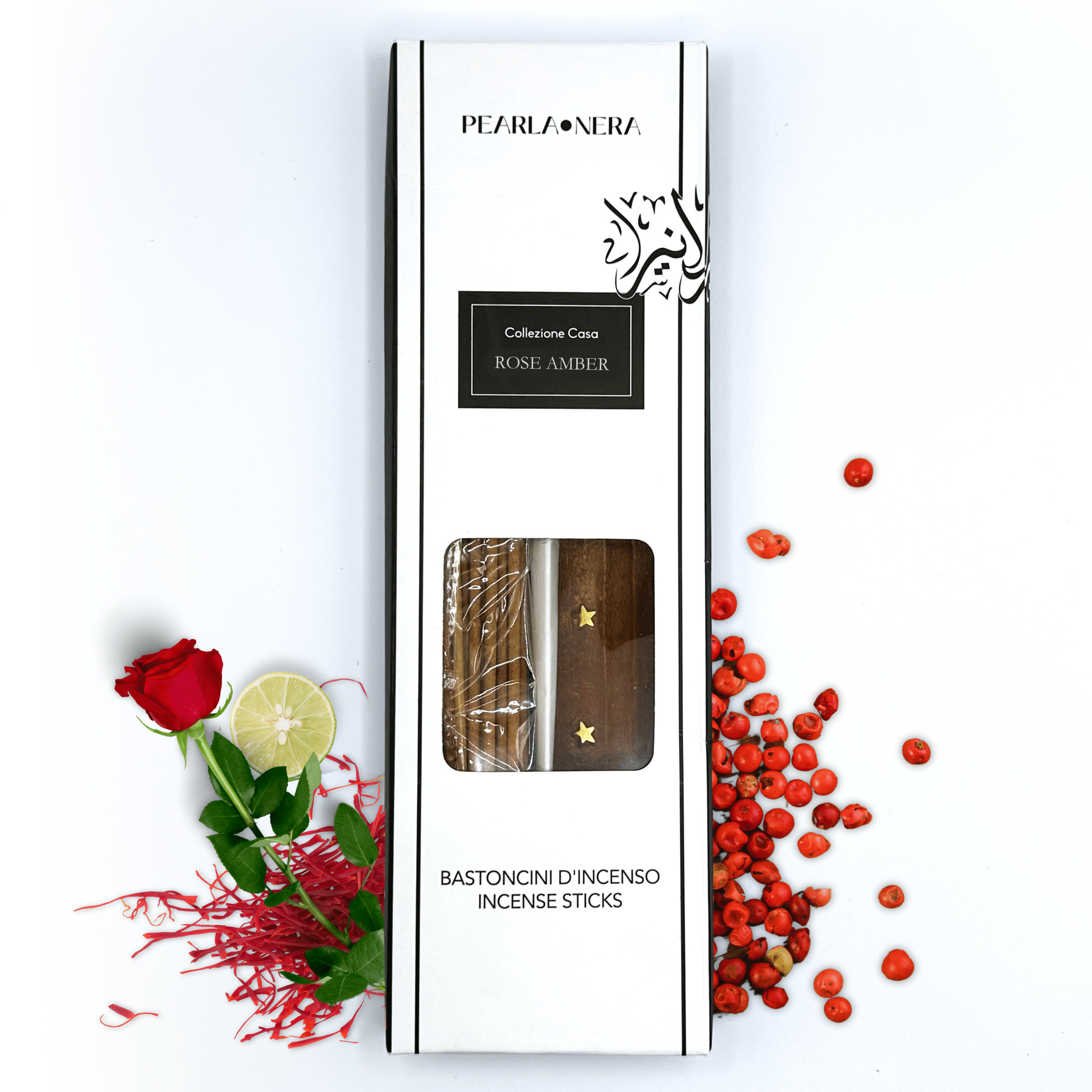 rose amber incense sticks with wooden holder by pearla nera with 40 incense sticks for aromatherapy