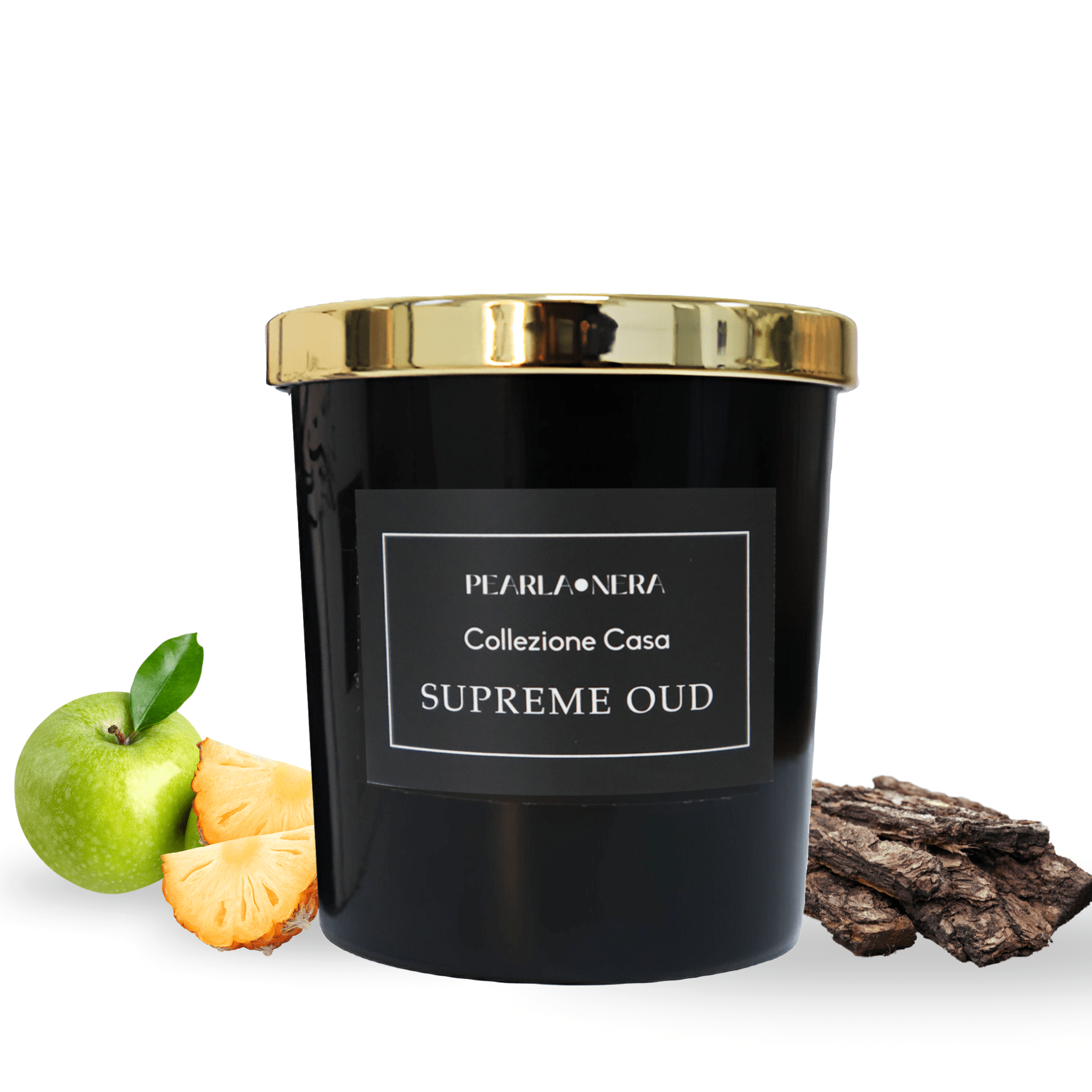 supreme oud scented soy candle by pearla nera | enriched with luxurious amber